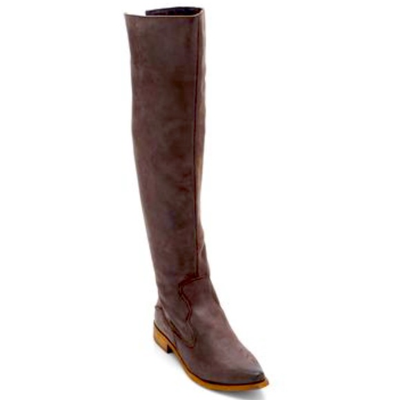 New Free People Brenna Tall Over Knee 7.5 Dark Brown Leather Pointed Toe Western - Picture 2 of 7